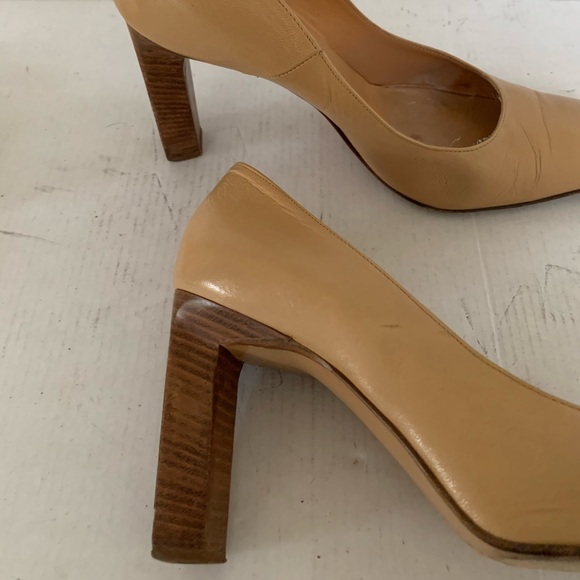 Italian shiny and soft natural tan color leather shoes square block heels Eu 40 - Picture 3 of 8